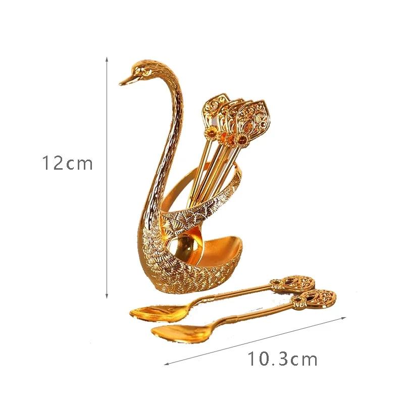 7pcs Spoon Set Zinc Alloy Coffee Spoon with Swan Shaped Holder Creative Design Premium Dessert Utensils For Tea Beverage Ice Cream Stirring Tools