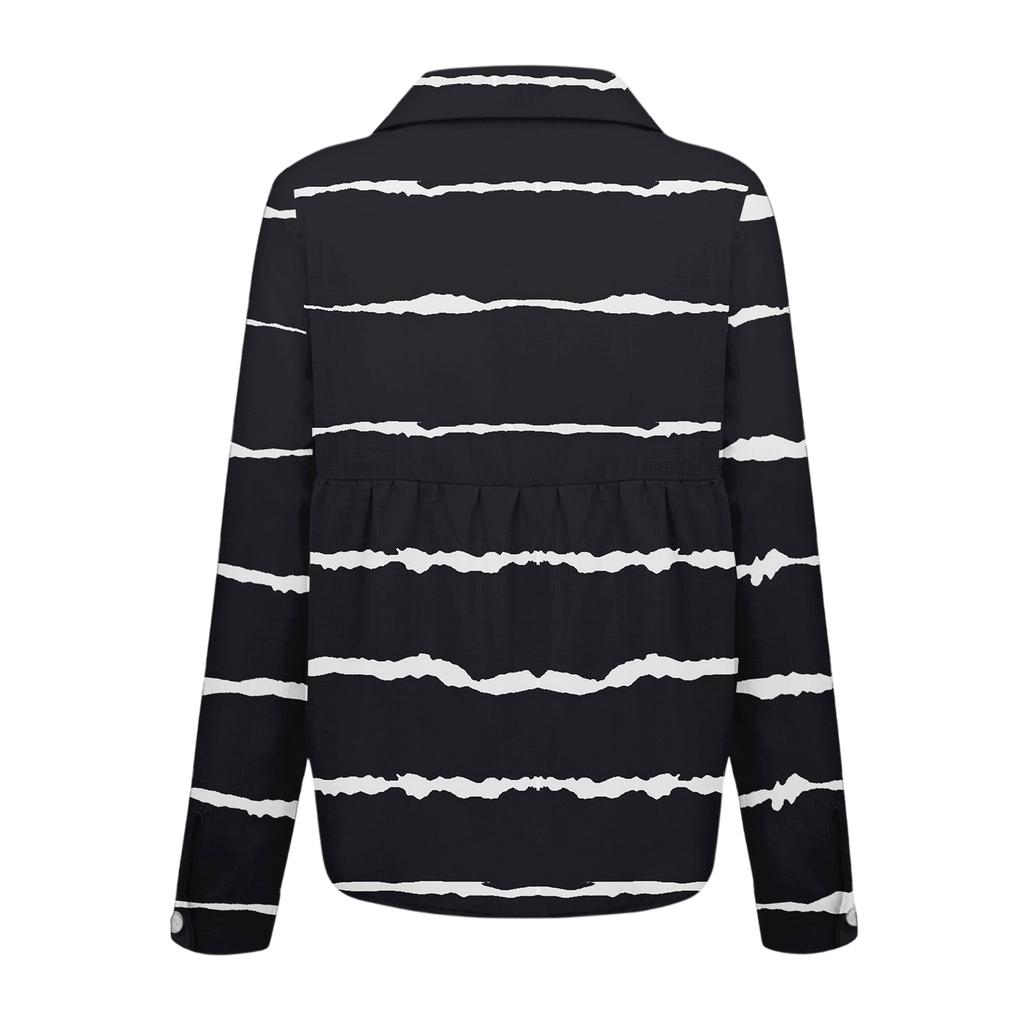 Women's Fashionable Casual Loose Geometric Patchwork Print Long,sleeved Shirt