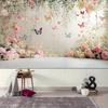 2D Pastel Floral Backdrop, Delicate Hanging Flowers and Colorful Butterflies