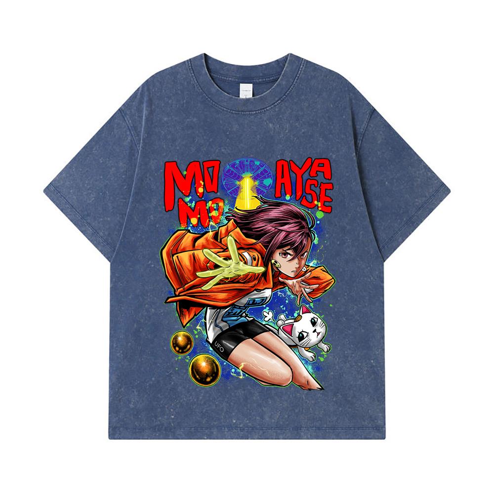 

275 GSM Washed T-shirts 100% Cotton Dandadan V19 Momo Print Unisex Heavy Cotton T Shirt 2XL королівський синій колір