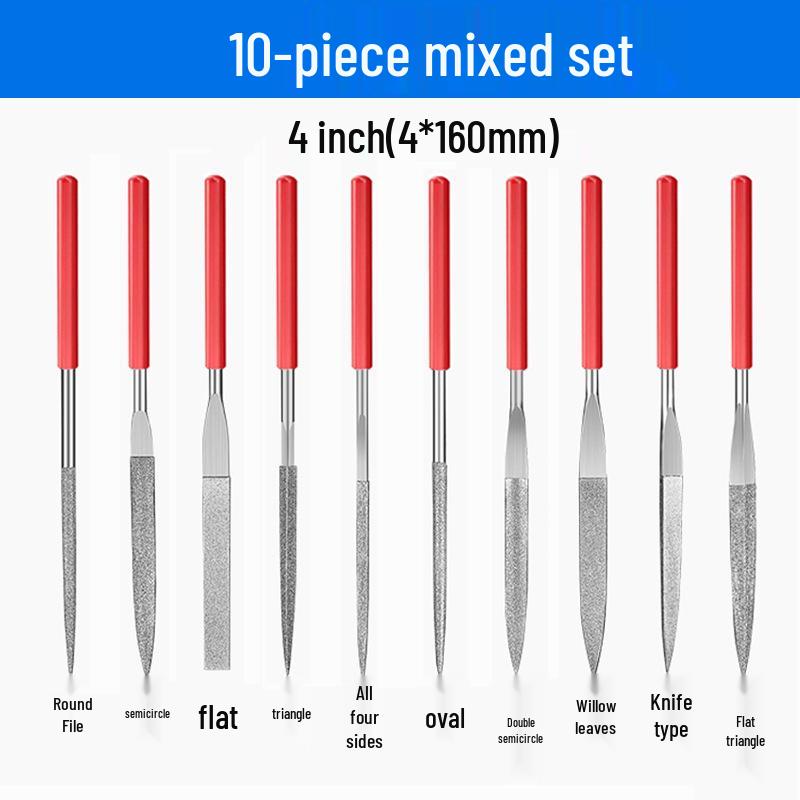 Titanium-Plated Fine Alloy Diamond File Set for Metal Grinding & Deburring
