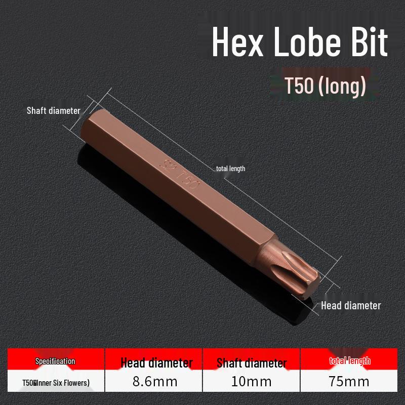 Hexagonal T30 Internal 6-Spline, 12-Point Star Key Socket M10 Tool, T40 Auto Repair.