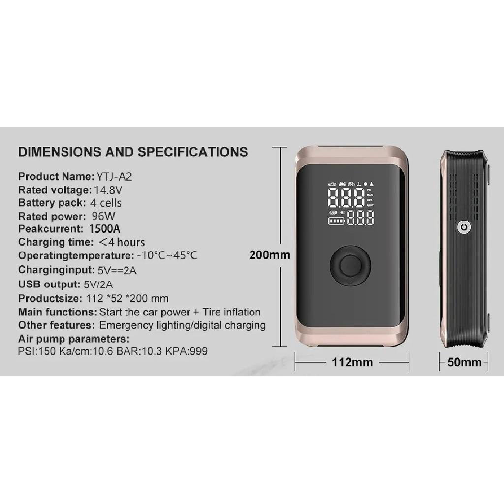 YIJU All-in-One Car Jump Starter with Air Compressor, 150PSI Tire Inflator, Portable Power Bank & Battery Booster