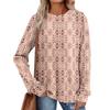 Women's Winter Color-Block Printed Lightweight Brushed-Cotton Round Neck Top