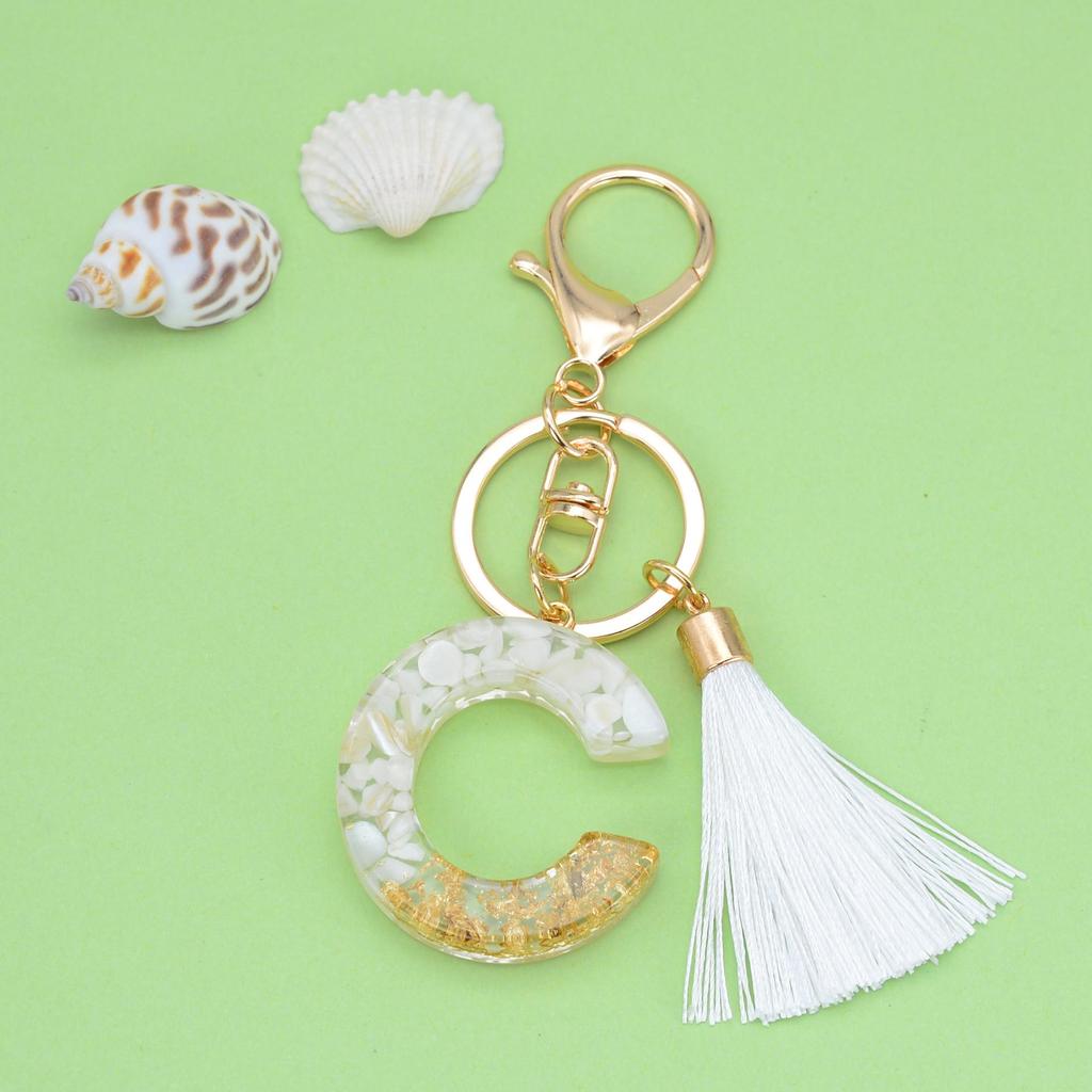 Trendy White Tassel Letter Keychain with Crystal Pendant