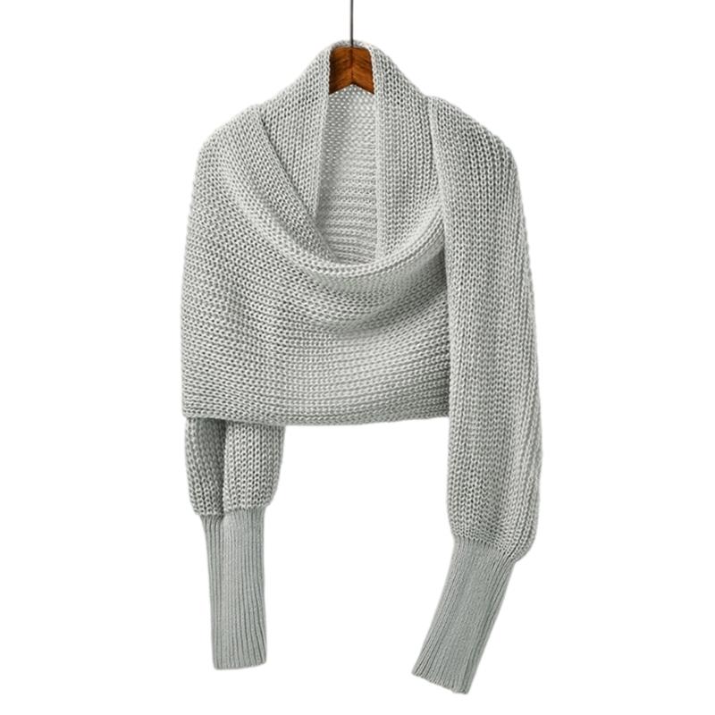 Womens Crossed Back Knitted Cover Up Scarf with Sleeves Sweater Shawl Wrap Shrug Layering Solution For Chilly Environment