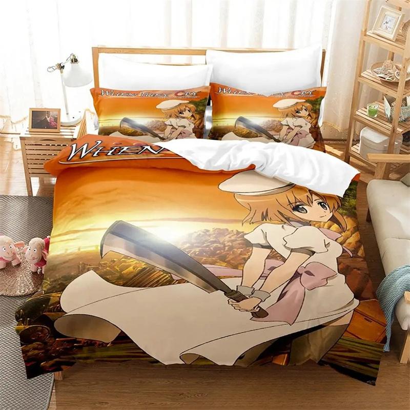 Zestawy pościeli drukowane w 3D Higurashi When They Cry wykwintny zestaw pościeli poszwa na kołdrę zestaw kołdry luksusowy prezent urodzinowy