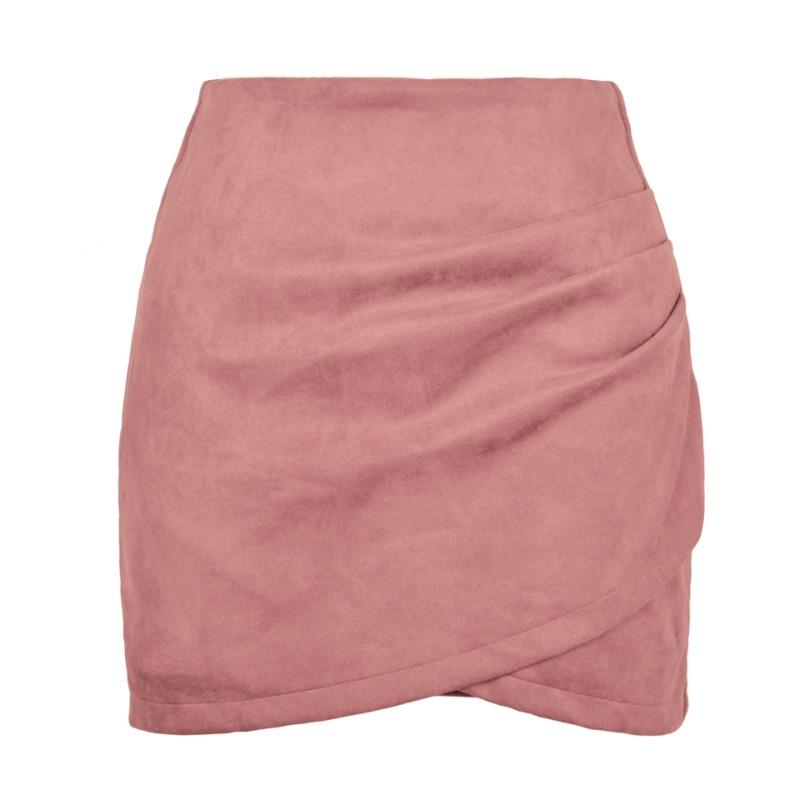 Suede Solid Color Hip-hugging Skirt Autumn and Winter Pleated Irregular Zipper Skirt for Women
