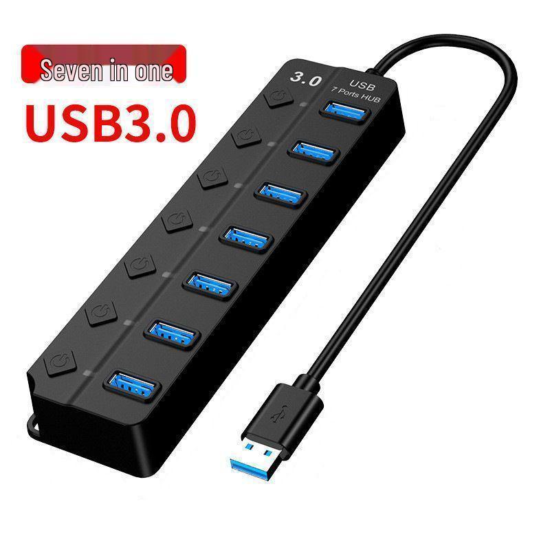 USB 3.0 Seven-Port Hub with Independent Switches and Power Supply for Desktop Computers