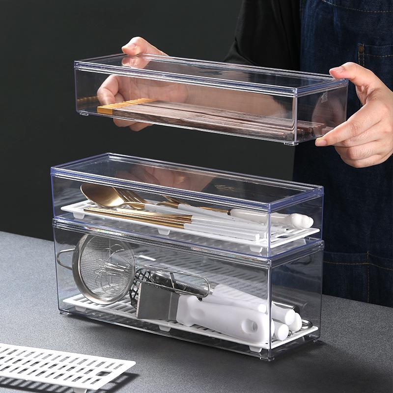 Transparent Acrylic Utensil Organizer - Chopstick, Spoon, Fork, Spatula Holder for Kitchen Drawer.