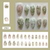 Medium Almond Press On Nail Set 24Pcs Flower Stick on Nail Floral Artificial Nail with Rhinestones and Pearls False Nail