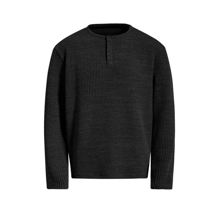Mens Vintage American Style Long Sleeve T-Shirt Relaxed Fit Henley Neck Basic Top Daily Wear