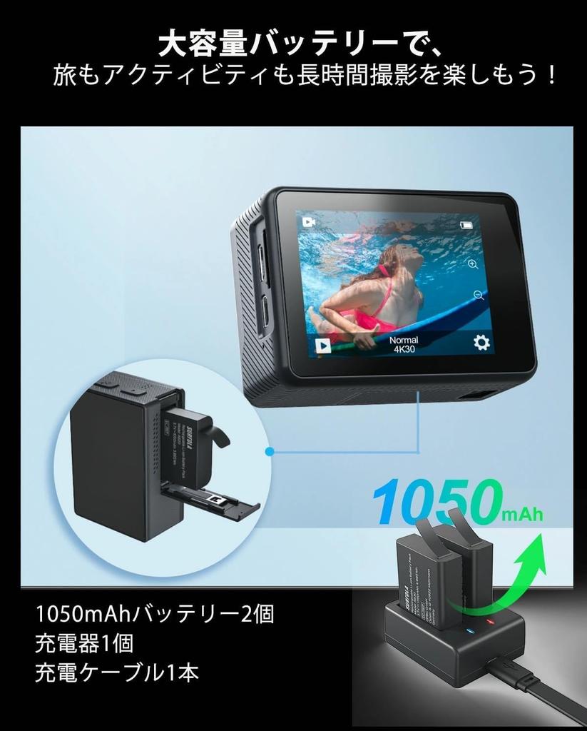 Surfola SF530Max Action Camera with Wired Microphone and 32GB 4K 24MP Dual Color Underwater Remote EIS Image 40m 1080P HDMI Two HDMI Outputs Wireless