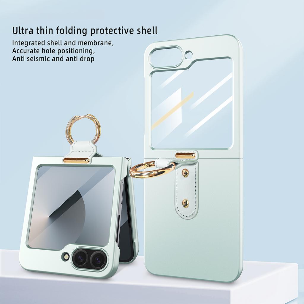 For Samsung Galaxy Z Flip7 FE 5G/Z Flip6 5G Case Skin-Touch Ring Holder Kickstand PC Phone Cover with Rear Screen Film