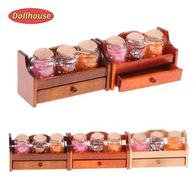 1/12 Dollhouse Mini Jar Rack Storage Rack With Jar Dollhouse Mini Kitchen Decoration Dolls House Scene Decor Accessories