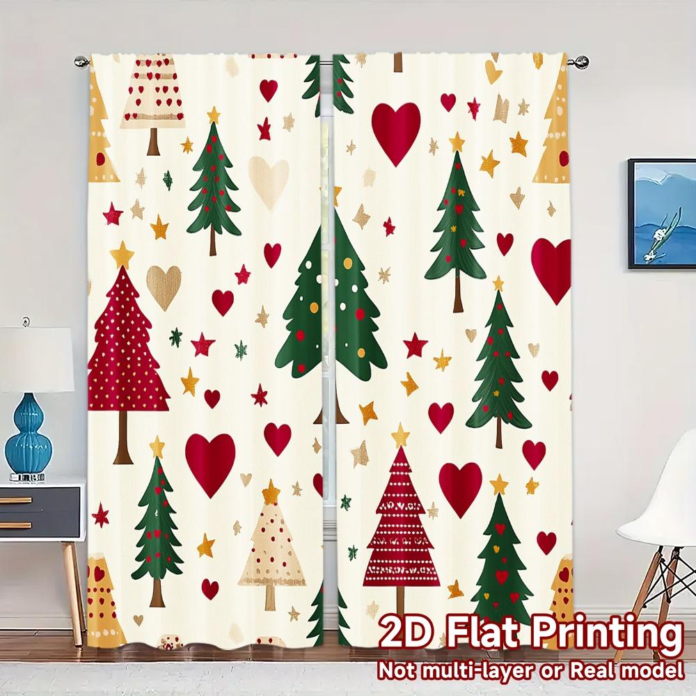 

2pcs,Curtains Christmas Trees Hearts Stars Fabric Popular Contemporary Curtains Versatile Polyester Curtains Decorations Outdoor 52.50×116.00 CM 2pcs