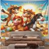 Cartoon Ponies on Beach with Sun Hats Pattern Wall Hanging Tapestry Decorative Tapestry Home Decor for Bedroom and Living Room
