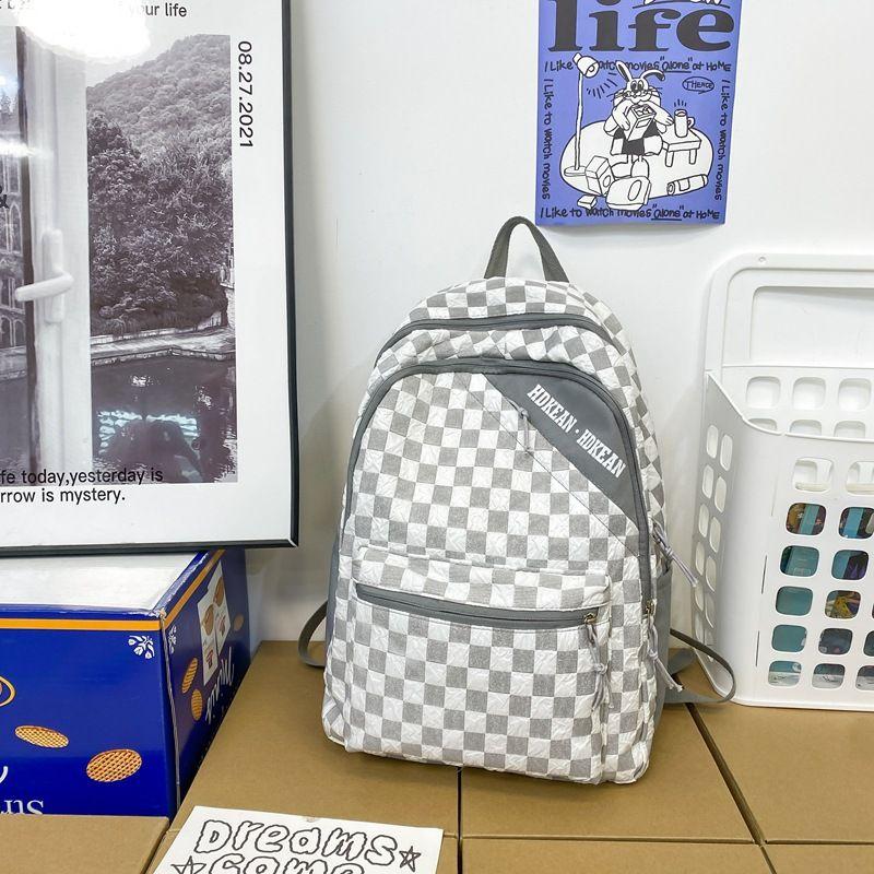 

Школьный рюкзак для девочек-подростков, красивый, нишевый стиль, рюкзак в стиле инс, в стиле K, универсальный, большой вместимости, клетчатый рюкзак, снижающий нагрузку Dark gray