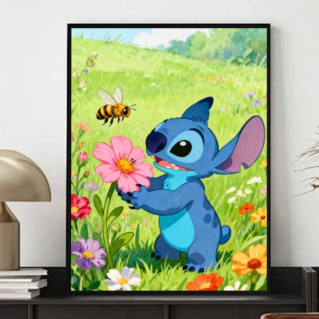 Disney Diamond Painting Kit Stitch with Bee In Garden for Living Room, Bedroom, Study and Other Interior Space Decoration