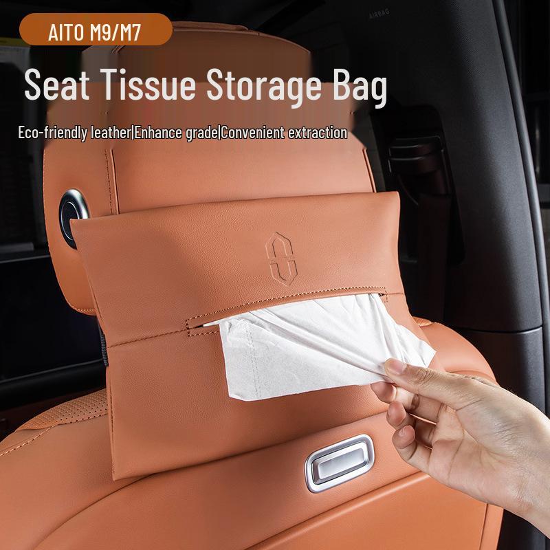Kompatibilní držák na kapesníky pro zadní sedadla AITO M9/M5/M7 - Přenosná závěsná taška na kapesníky se stahovací šňůrkou