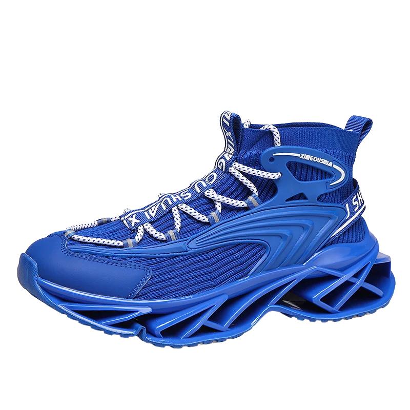 

Men Shoes Sneakers Mesh Breathable High-elastic Soft-soled Trendy Casual Running Shoes Shock Absorbing Blade Sports Shoes Men 46 синий