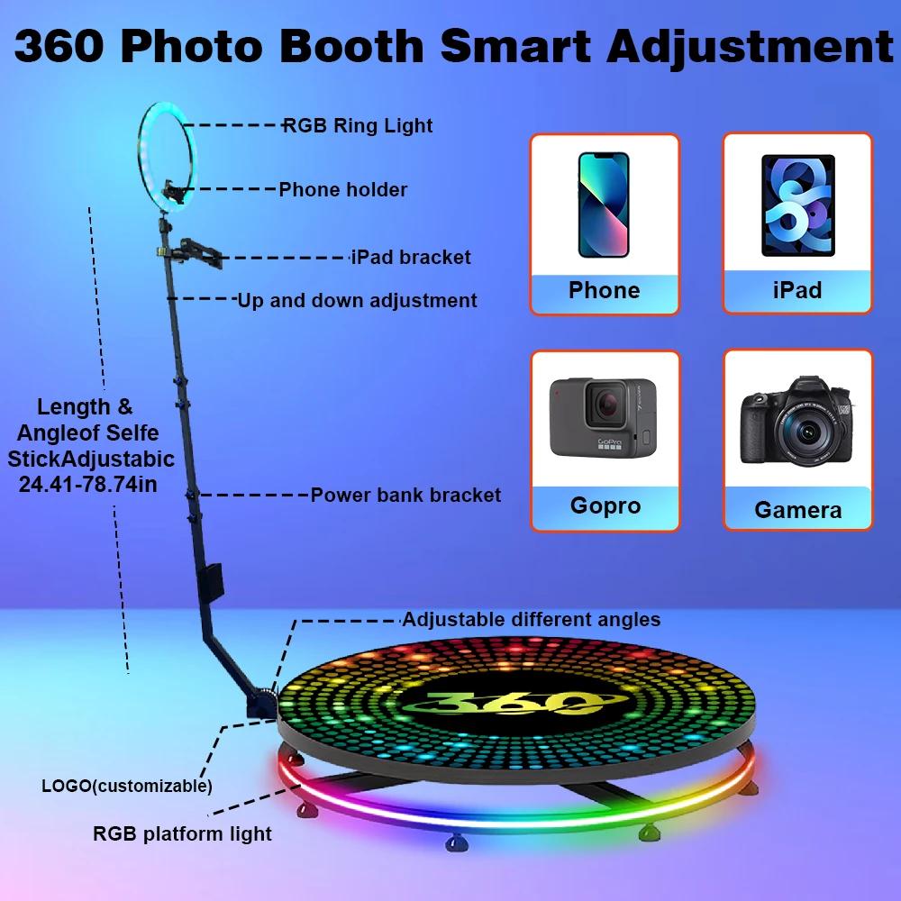 360 Video Photo Booth Machine with Ring Light,Free Logo,360 Automatic Rotating Selfie Photobooth with Flight Case