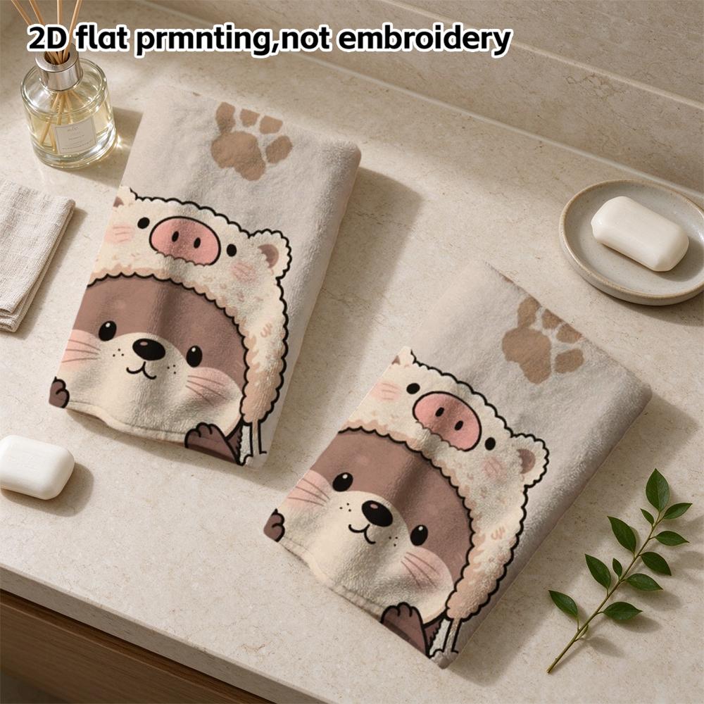 Cute Otter Print Bath Towel, Soft Absorbent Quick Dry Shower Towel, Kawaii Cartoon Otter Paw Pattern Towel for Kids And Adults