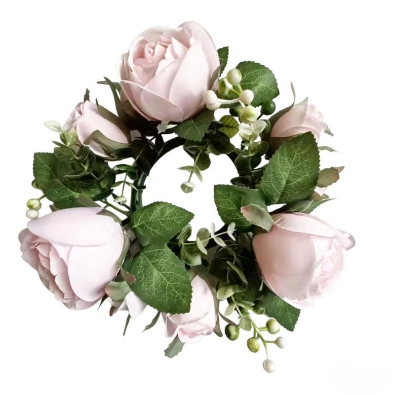 Artificial Rose Flower Candle Wreath Valentine's Day Candle Stand Rings for Pillars Wine Bottle Wedding Decoration