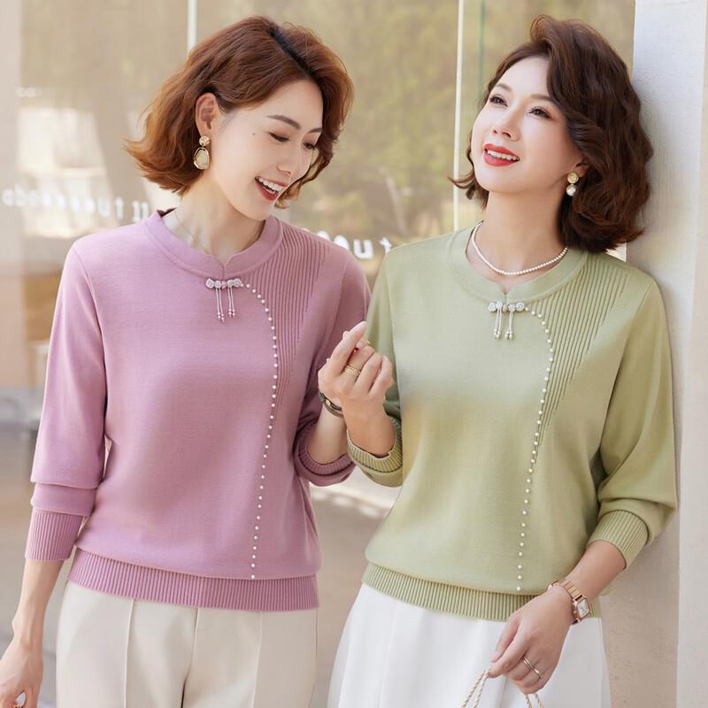 Pasite Women's New Chinese Style Loose-fit Round Neck Knit Top