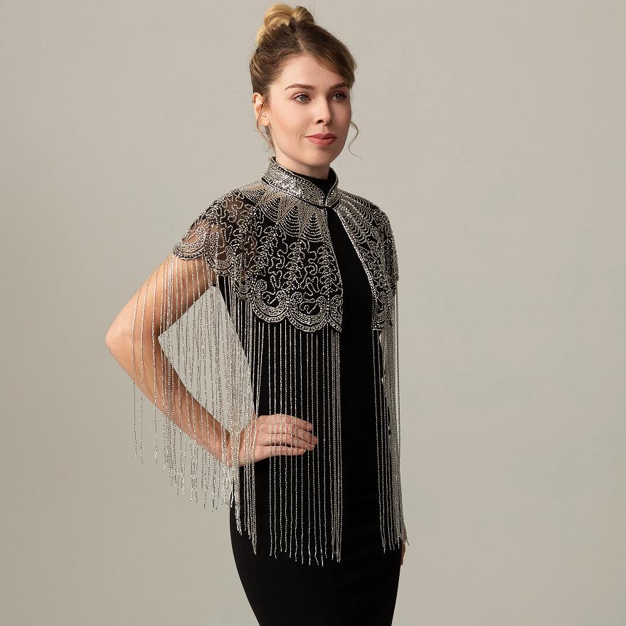 Indian Heavy Industry Beaded Shawl High-end Ball Party Handmade Beaded Long Fringed Versatile Evening Dress Cape