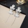 Versatile Rhinestone Tassel Flower Dangle Earrings with Silver Needle
