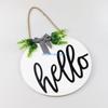 Round Greeting Sign Rustic Front Door Hanger with Burlap Bow Hanging Decor D57B