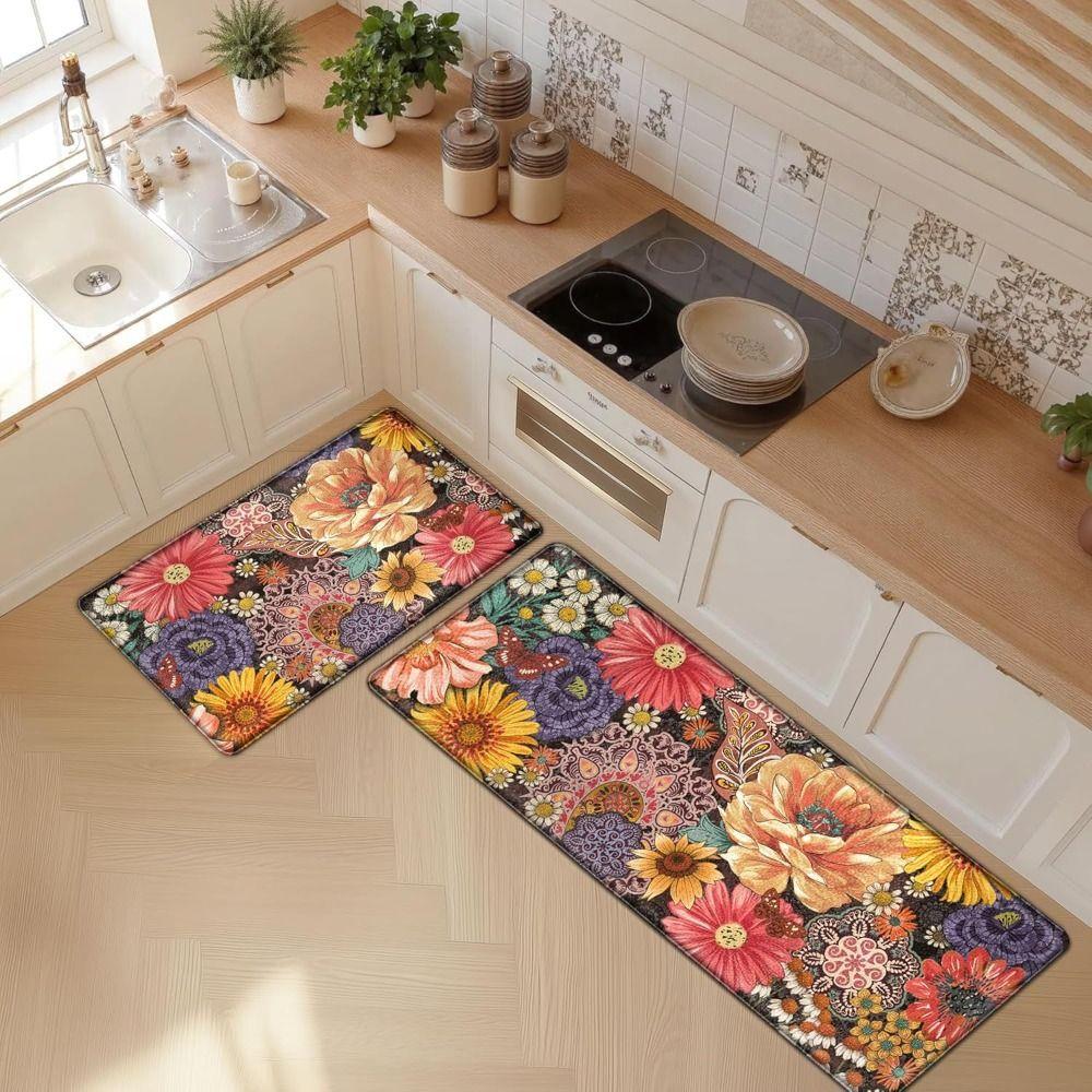 High Quality Boho Floral Kitchen Floor Mats Absorbent Quick-drying Floor Rug Non-slip Thickened Entrance Door Mat Household