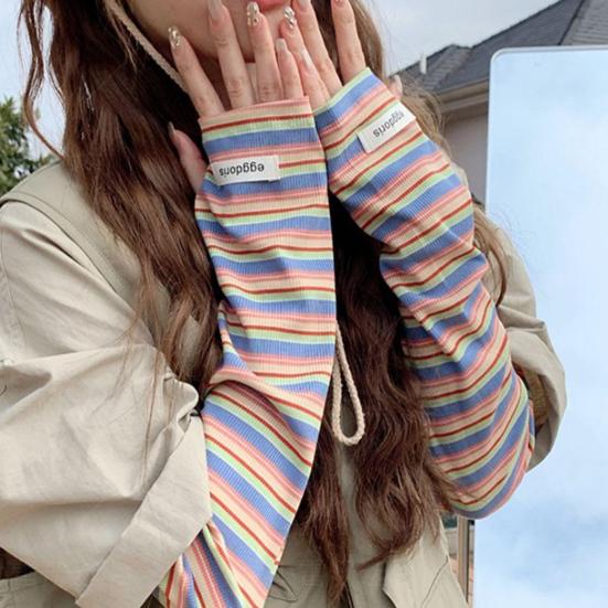 Stripete armermer for menn kvinner UV-beskyttelse lange fingerløse hansker