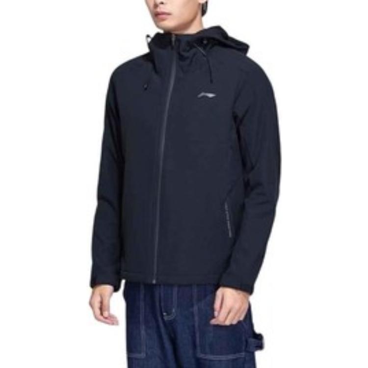 Li Ning Logo Zip-Up Hoodie Men jackets Black AFDR907-1