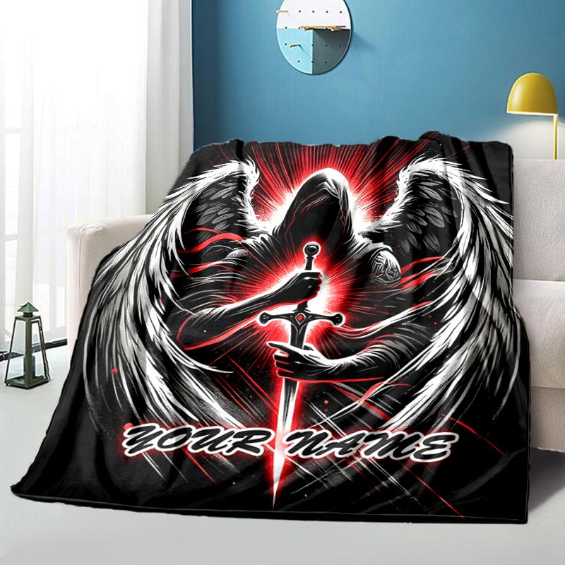 1PC Custom Name Angel Darkness outdooor Flannel blankets Throw Blanket All-Season Throw Gift Bedspread for Couch, Bed, Camping Holiday Birthday gift