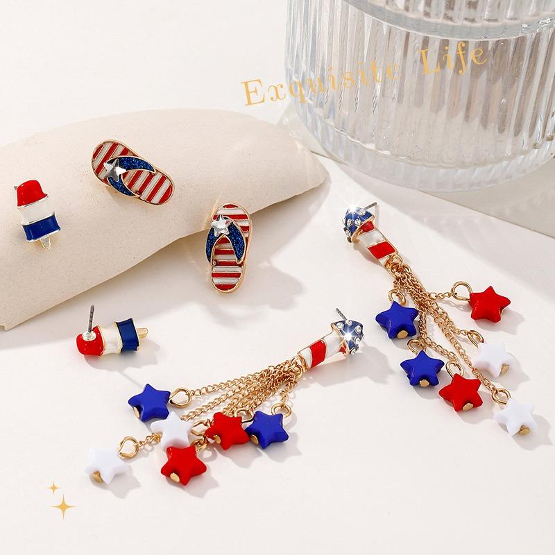 Independence Day Alloy Bracelet, Red, Blue and White Pendant, National Flag Alloy Accessories Pendant Length + M Tail Chain