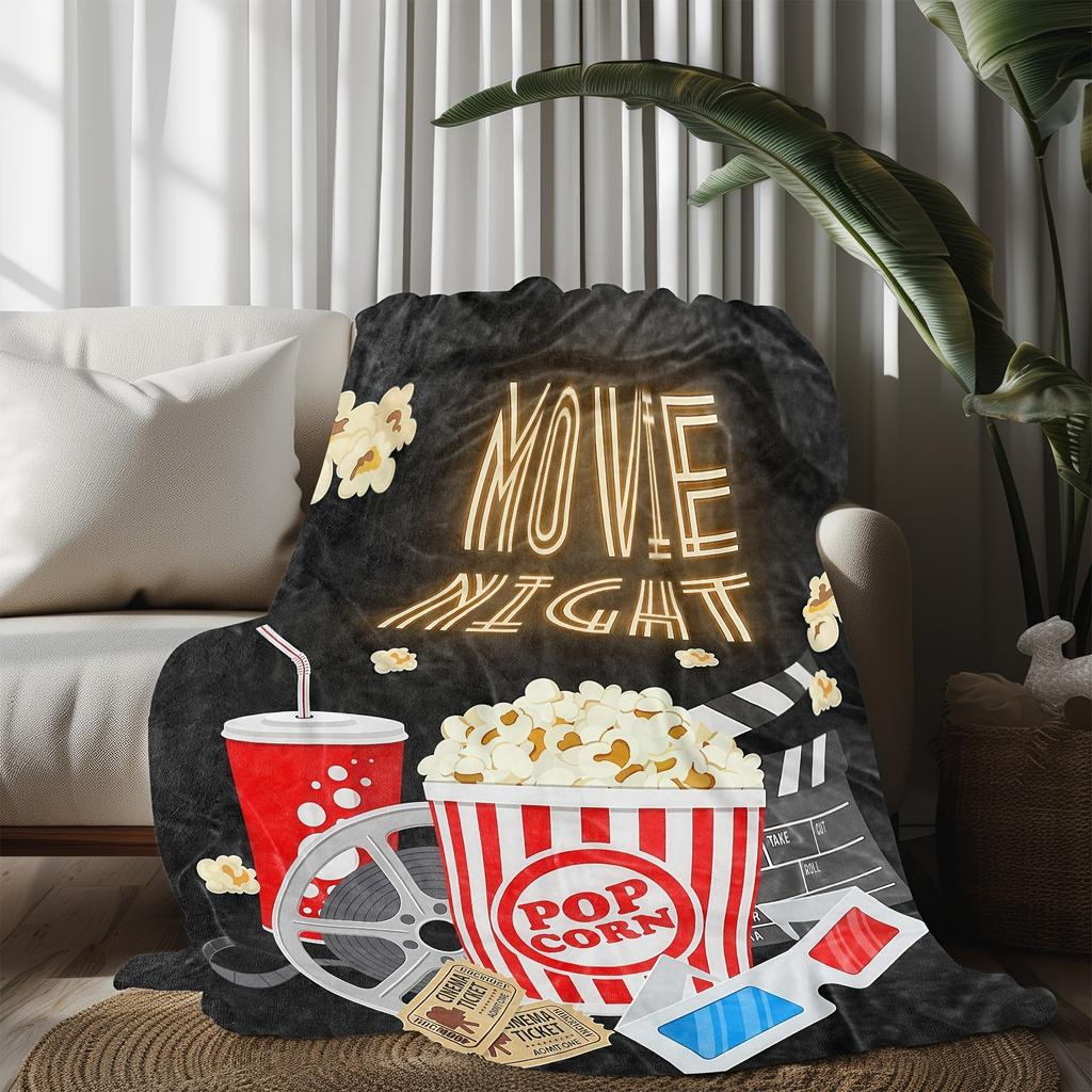 Movie Night Themed Blanket Soft Fleece Throw Blanket For Living Room Couch Bed Naps Perfect Gift Cozy Blanket For Home Decor