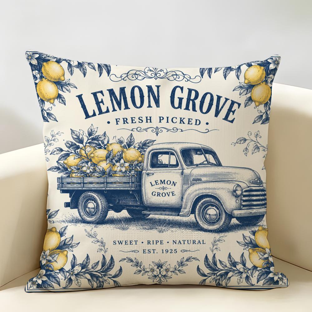 Summer Lemon Car Cushion Cover Natural Linen Organic Fabric Double-Sided Printing Breathable Perfect For Home Decor