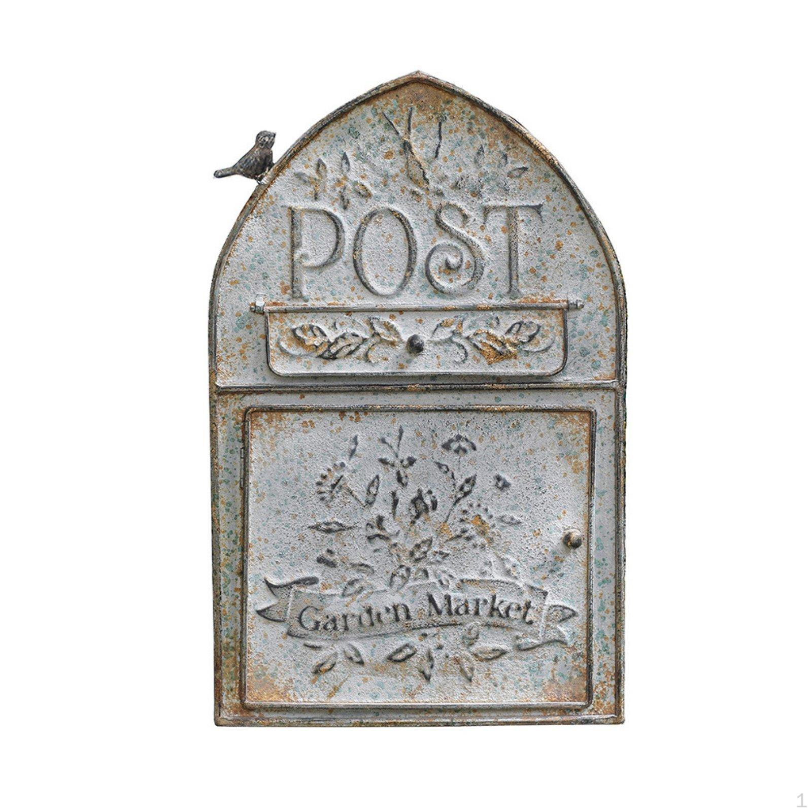 Retro Iron Mailbox Distressed Finish Vintage Design Post Box for Front Porch