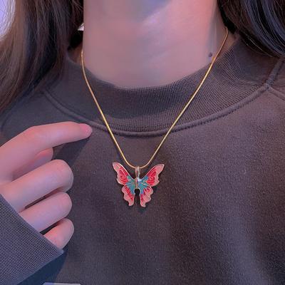 Barbie Princess Necklace Rainbow Fairy Dream Wonderland Same Collarbone Chain Color Drip Butterfly Necklace Female