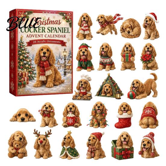 Weihnachts-Adventskalender 2026 Hunde-Kalender, 24-tlg. Acryl-Anhänger-Set mit Mini-Welpen, Festliche Raumfiguren, 2D Flache Baum-Hänge-Countdown