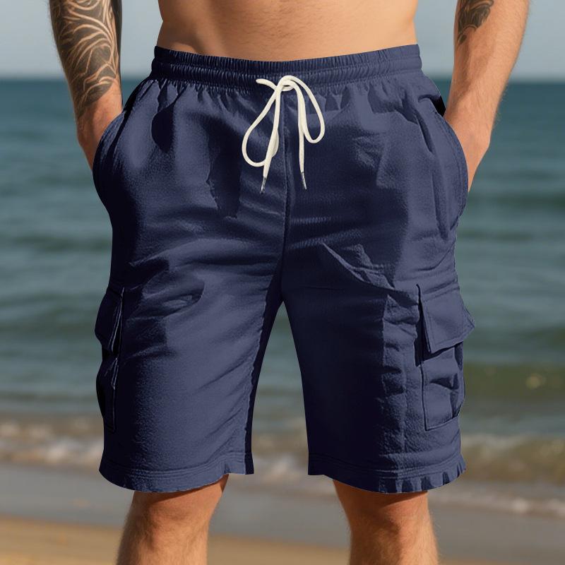 Men's Beach-Ready Breathable Linen Loose-Fit Workwear Multi-Pocket Squat-Friendly Jogging Shorts
