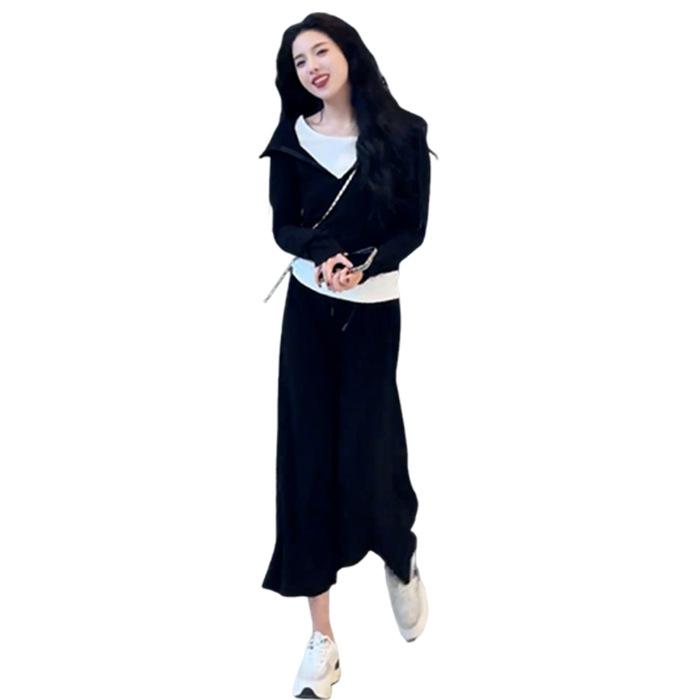 

Sweater dress children s autumn new models are very good-looking Korean popular autumn and winter wear a whole set of long skirts S чёрный