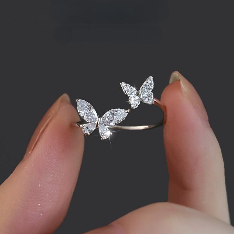 Butterfly Inlaid Rhinestone Ring Women s Design Advanced Zircon Adjustable Rings Sparkle Dainty Wedding Jewelry Gift