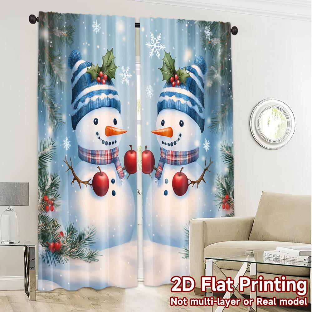 2pcs,Curtains Cute Snowmen Christmas Scene (2) Fashionable Modern Curtains 100% Polyester Curtains Art Deco Festive Ldeal for