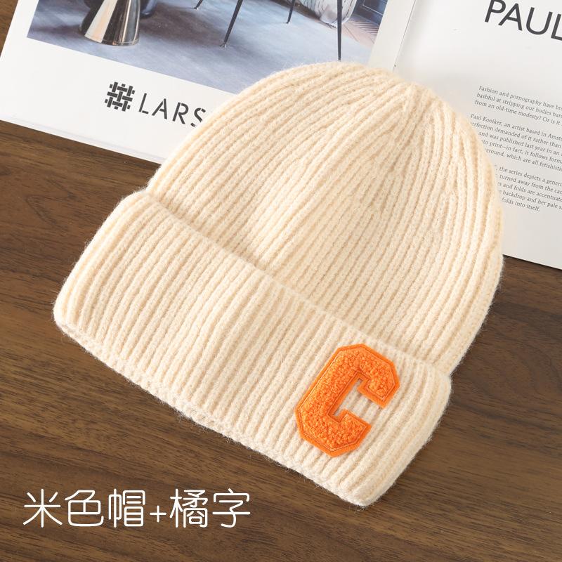 Autumn and Winter Letter Embroidery Big C Student Couple Knitted Hat Outdoor Warm and Cold Wool Hat