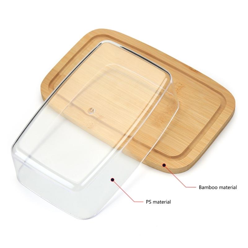 Luftdichte Butterdose mit Kunststoffdeckel Rechteckiger Butterbehälter für Arbeitsplatte und Kühlschrank Bambus Butteraufbewahrungsschale