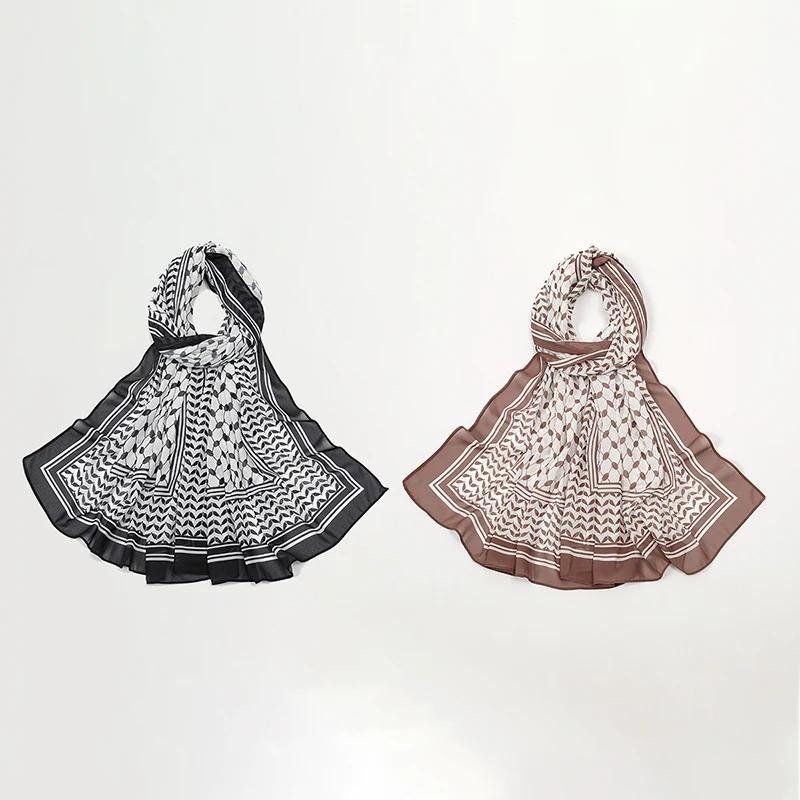 2Pcs Arab Chiffon Scarf Women Muslim Hijab Islamic Scarves Shawl Printed Arab Long Prayer Scarf Breathable Uae Plaid Long Scarf