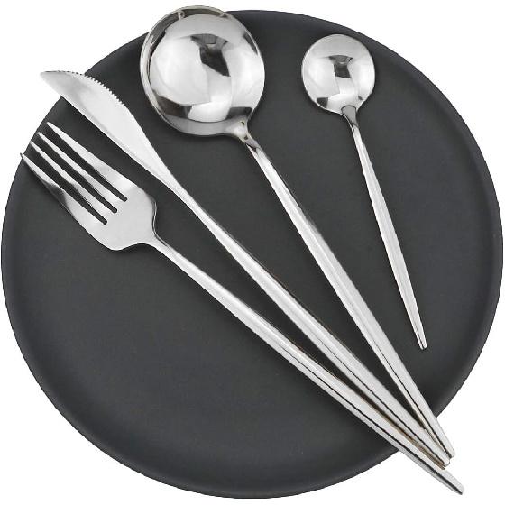 Gugrida 24-Piece Silverware Set - 18/10 Stainless Steel Reusable Utensils Forks Spoons Knives Set, Mirror Polished Cutlery Flatware Set, Great for